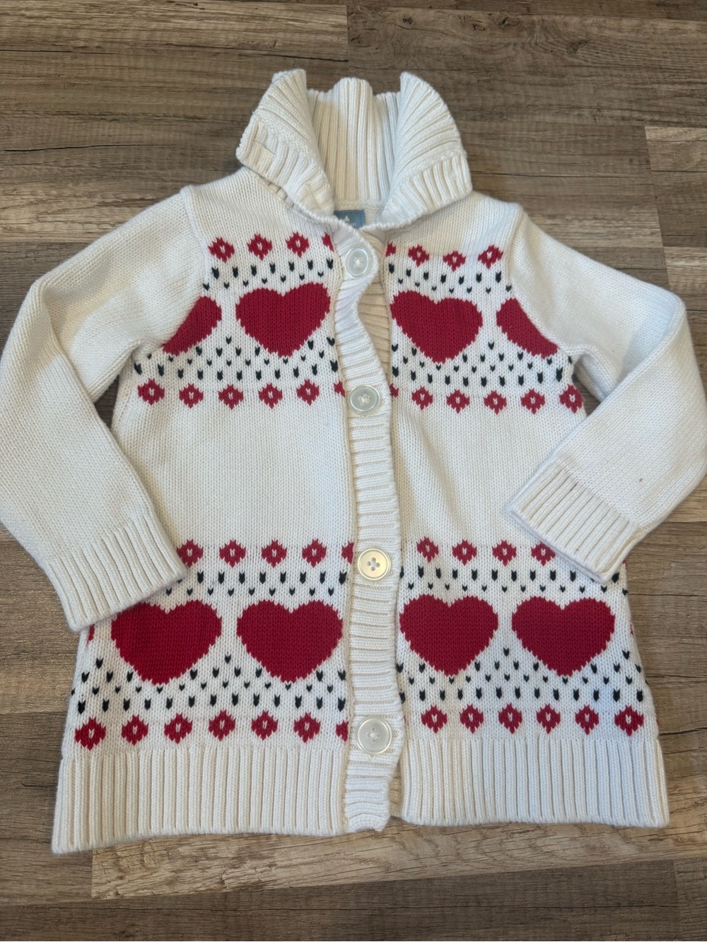 Gap Cream Cardigan Sweater with Red Heart Pattern